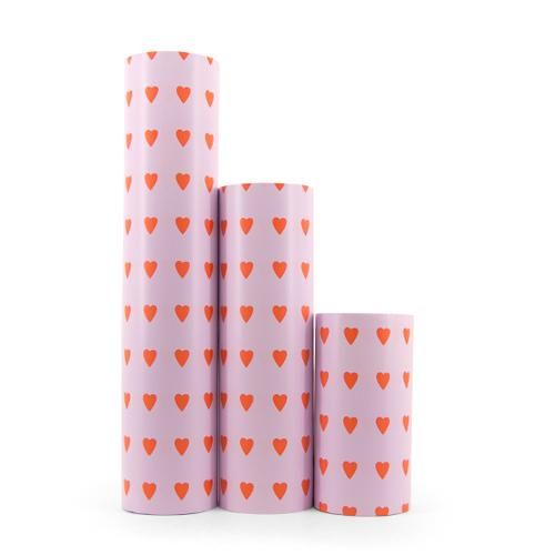 Cadeaupapier Roze - Oranje Hartjes 50cm X 3mtr