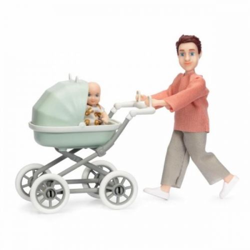 Speelfiguur - Man Met Kinderwagen En Baby